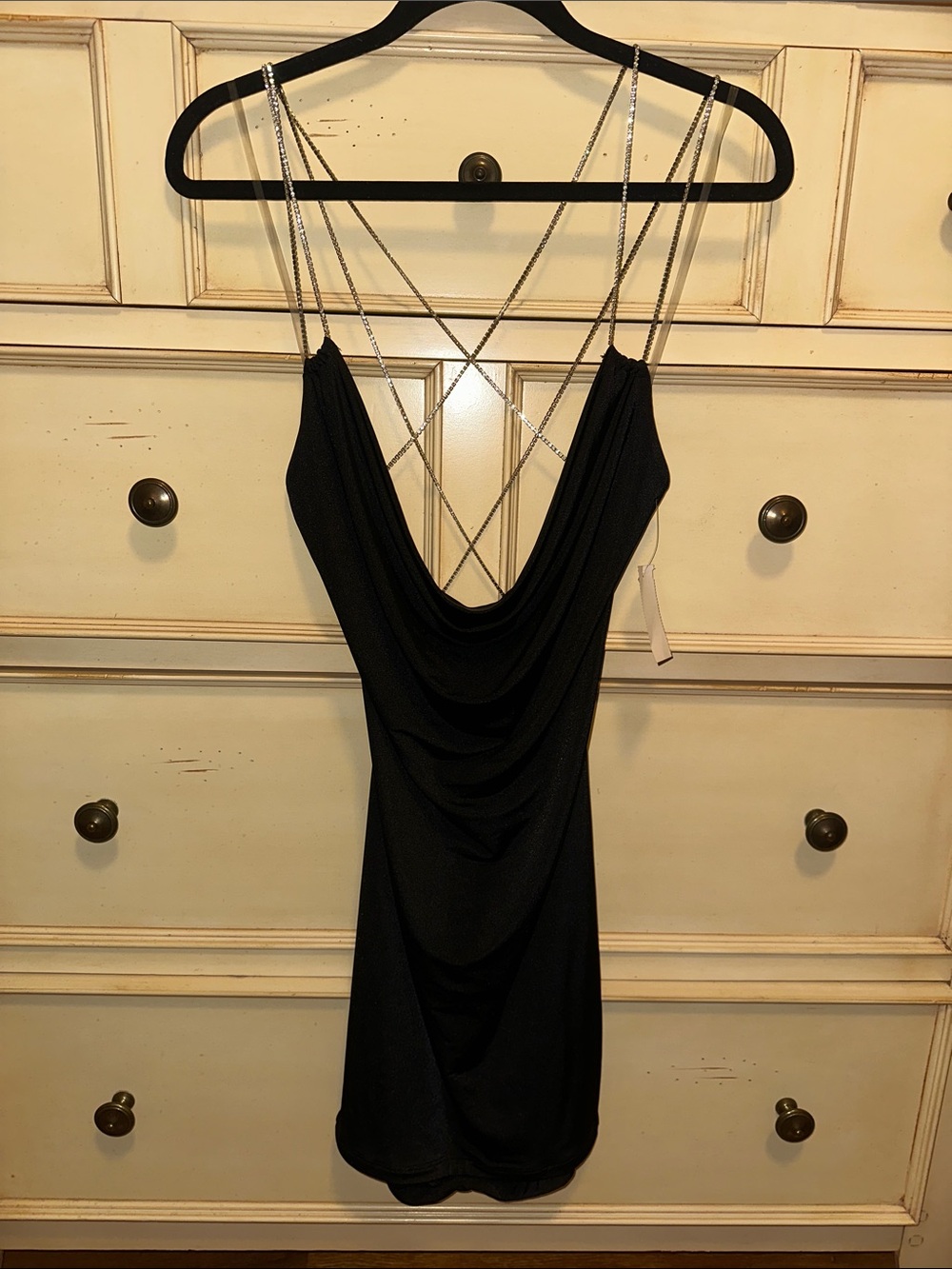 Black Mini Dress with Crystal Strap Detail